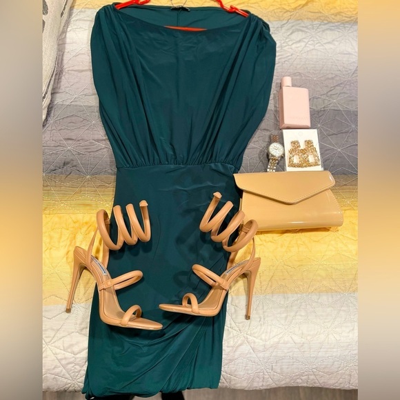 Fashion Nova Shoulder Off Maxi Dress Size XS Olive Green - Picture 4 of 4